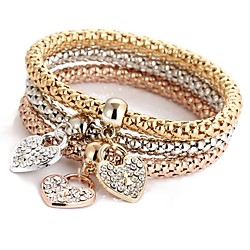 3pcs Women's Pendant Bracelet Layered Heart Ladies Italian Sweet Rhinestone Bracelet Jewelry Rose Gold For Ceremony Evening Party Lightinthebox