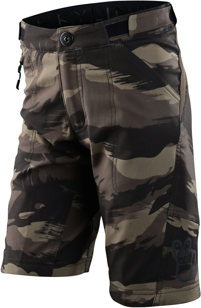 Troy Lee Designs Skyline Shell Brushed Camo Youth Bicycle Shorts, green-multicolored, Size 28, green-multicolored, Size 28