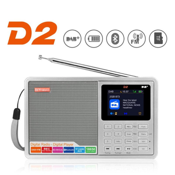 gtmedia d2 digital radio fm stereo/ dab multi band radio 2.4"tft-lcd color display alarm clock 18650 lithium rechargeable battey