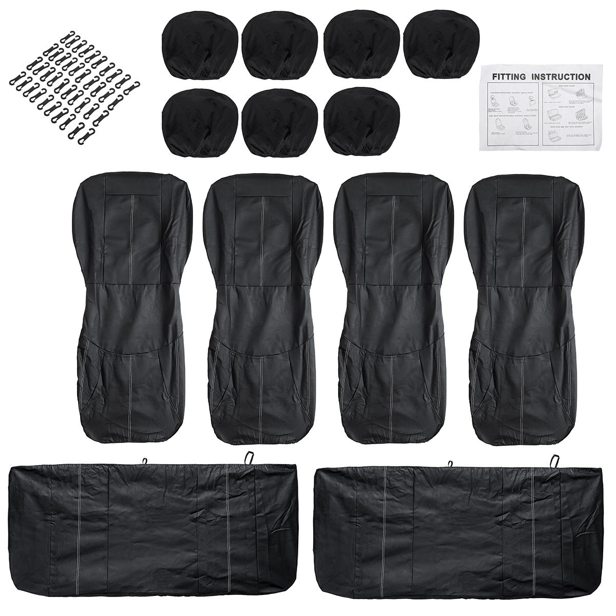 3 Row 14pcs Car Front & Back Seat Cover Protector PU Leather 7 Seater SUV