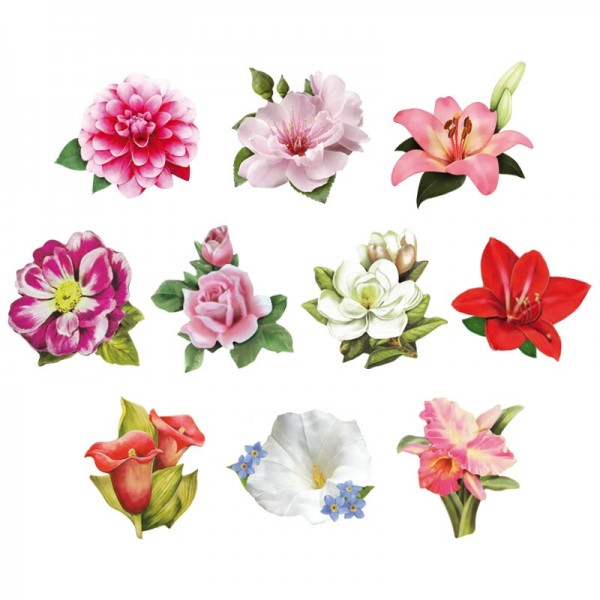 Relief-Bilder, Blüten 2, geprägt, 5,5-7,5 cm, 10er Set