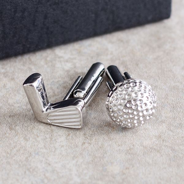 Golf Club And Ball Cufflinks With Personalised Box