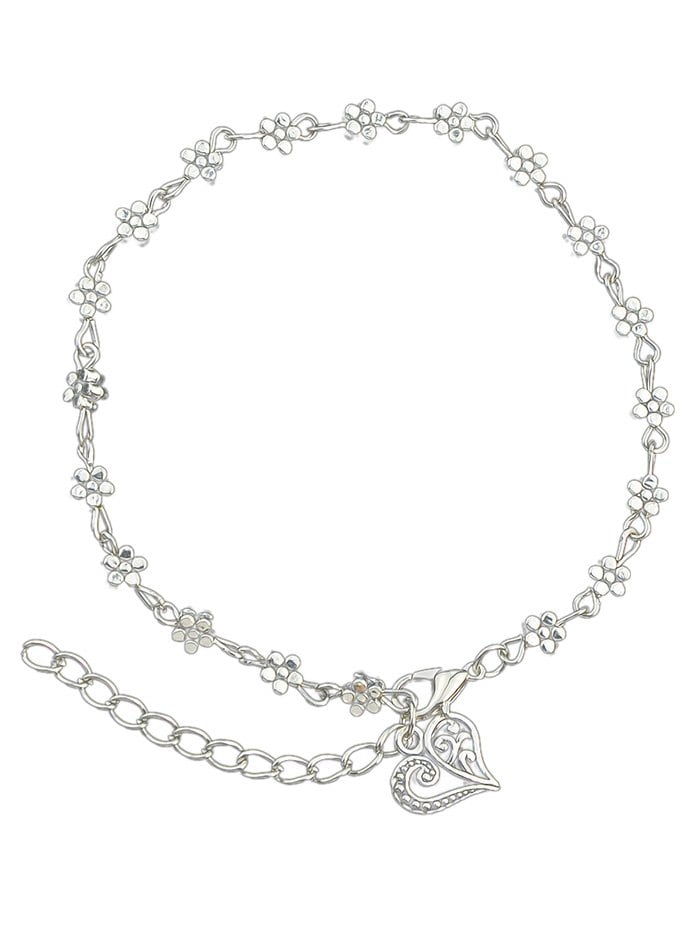 Tiny Flower Chain Anklet With Heart