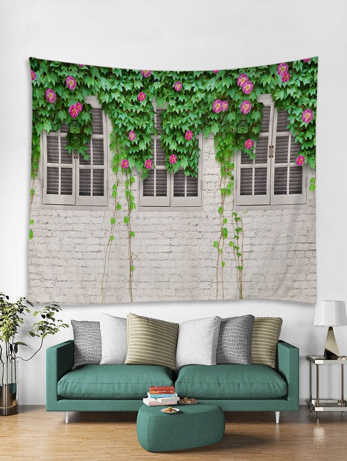 Flower Vine Brick Wall Print Tapestry Wall Hanging Art Decoration