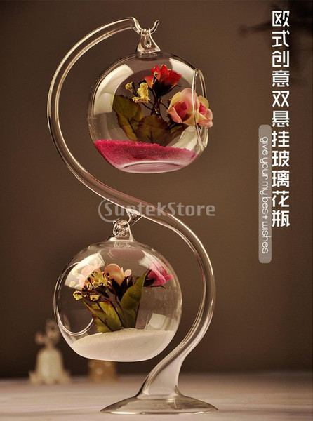 dual glass ball shape flower vase micro landscape terrarium + support stand