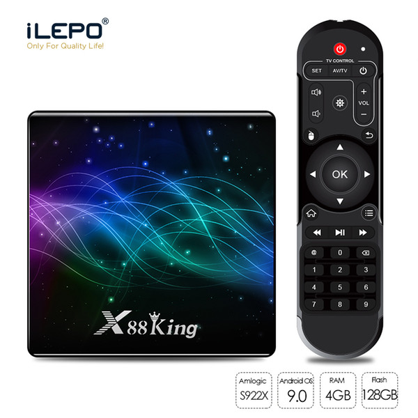 x88 king android 9.0 tv box 4k with s922x hexa-core 128gb 2.4g+5g dual band wifi bt5.0 and led display