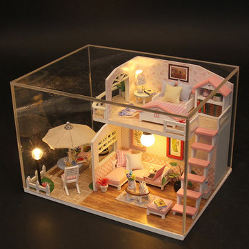 Pink Loft DIY House With Furniture Music Light Decor Toy