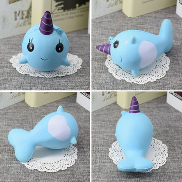 Narwhal Uni Whale Blue Squishy  Slow Rising Toy Squishy Tag Cute Soft Collection Gift Decor Toy