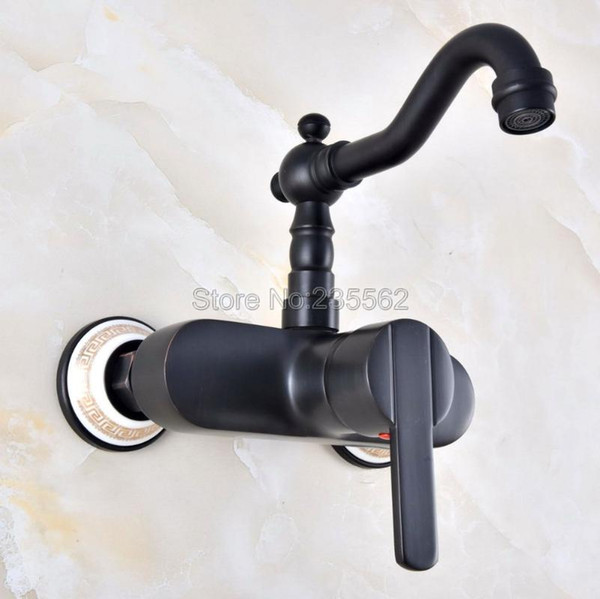kitchen swivel 360 bathroom faucet wall mount oil rubbed black bronze basin sink faucet mixer taplnf874