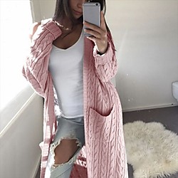 Women's Cardigan Cable Knit Solid Color Basic Casual Pocket Long Cardigans Loose Knitted Sweater Open Front Fall Winter Yellow Blushing Pink Khaki Lightinthebox