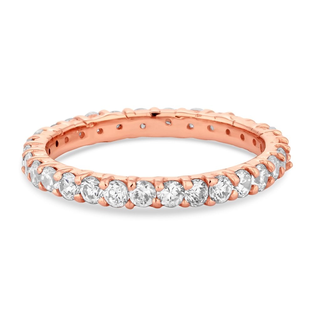 14Ct Rose Gold Plated Sterling Silver 925  White Cubic Zirconia Band Sized Ring