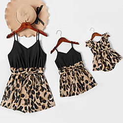 Mommy and Me Romper Leopard Patchwork Black Sleeveless Daily Matching Outfits / Print Lightinthebox