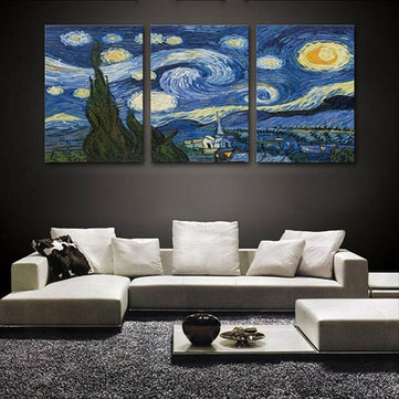3PCS Sky Unframed Oil Painting Canvas Mysterious Wall Art Living Room Home Decor