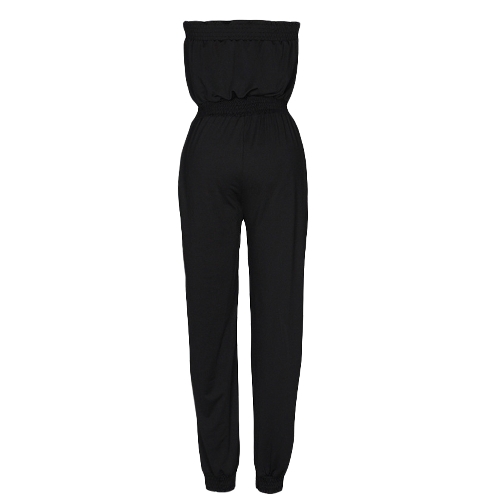 Women Off Shoulder Jumpsuit Rompers Backless Casual Long Trousers Slash Neck Overalls Playsuit Black/Grey