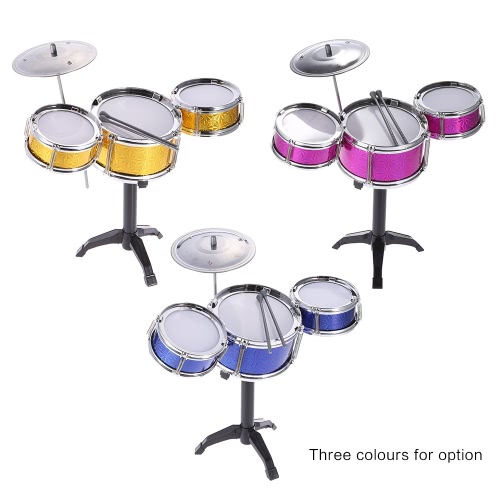 Enfants Enfants Bureau Drum Set 3 Drums Jouet Musical Instrument avec Sticks Petit Cymbal Tambour
