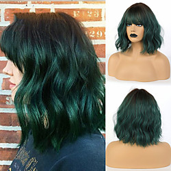 Blonde Unicorn  Green Short Wavy Bob Synthetic Wigs with Bangs Women Shoulder Length Cosplay Hair Wig Heat Resistant Fiber Lightinthebox