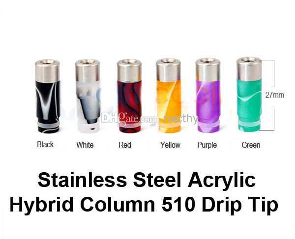 Newest Acrylic Hybrid Column drip tip Stainless Steel Drip Tips 510 Cylinder mouthpiece fit ego t Evod CE4 VIVI NOVA DCT E CIG