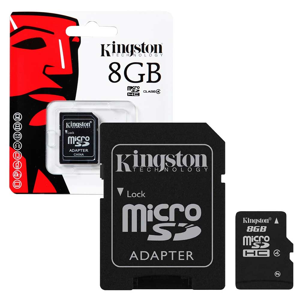 Kingston Micro SD SDHC Memory Card Class 4 with Full Size SD Card Adapter - 8GB