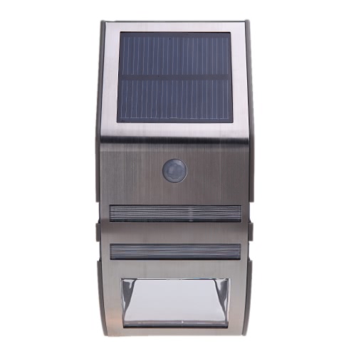 Solar-powered Light with 2 SMD LED Polycrystalline Solar Panel PIR Sensor Rechargeable Water-resistant Environmental-friendly for Pathway Outdoor Stair Step Garden Yard Silver