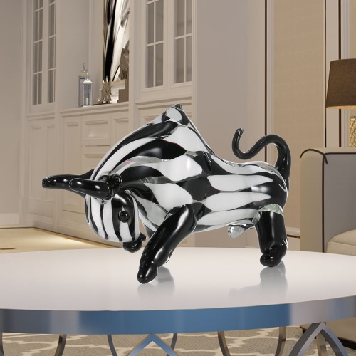 Tooarts Black&White Cattle Glass Sculpture Home Decor Animal Ornament Gift Craft Decoration