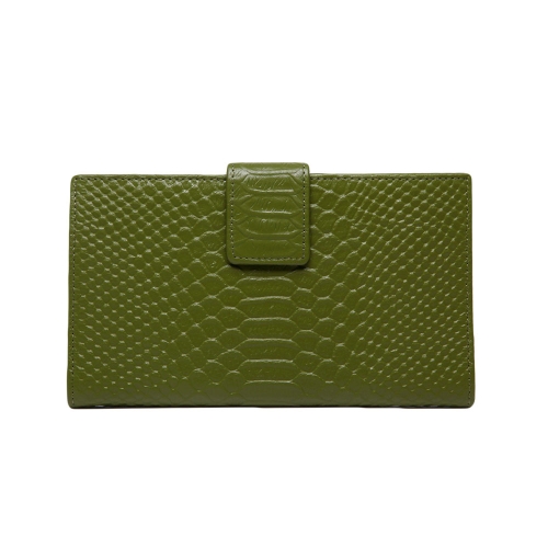 Fashion Women Genuine Leather Purse Crocodile Pattern Candy Color Clutch Bag Wallet Green
