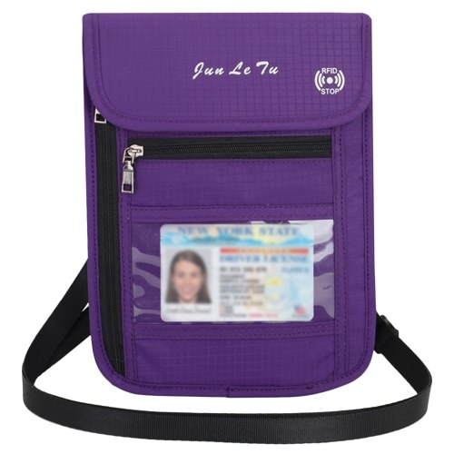 Cartera con cuello de bolsa de viaje con soporte para pasaporte con bloqueo RFID