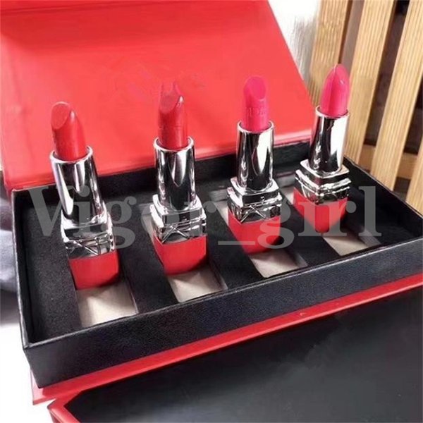 Dropshipping Brand Lip Makeup Lipstick 4Pcs/set Matte Lipsticks 4 color Lips Sticks For Woman Female Girl Beauty Cosmetics Red Outside box