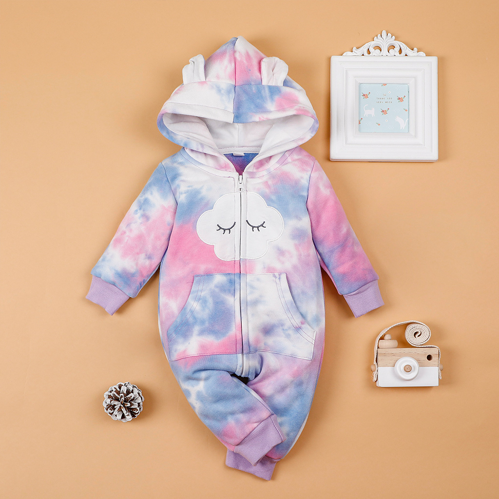 Baby Girl Vacation Clouds Jumpsuits Hooded Romper Newborn Baby Long Sleeve Warm Autumn Outfit Clothing