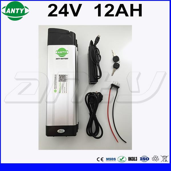24v Silver Fish Li ion Battery Pack 24v 12Ah Lithium Battery for Electric Bike Built in 15A BMS with 2A Charger Free Shipping