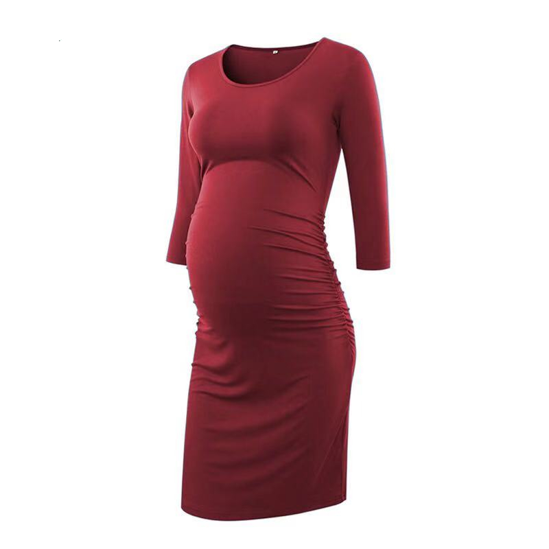 Casual Solid Long-sleeve Maternity Body-con Dress