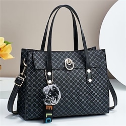 Women's Handbag Shoulder Bag PU Leather Shopping Daily Large Capacity Plaid Black Almond Coffee Lightinthebox