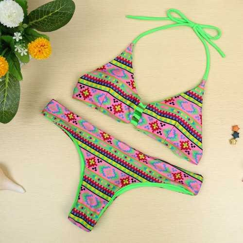 New Sexy Women Bikini Set Print Halter Wireless Padded Two Piece Bathing Suit Beach Swimwear Swimsuits