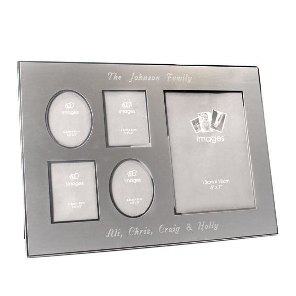 Engraved Brushed Silver Collage Photo Frame