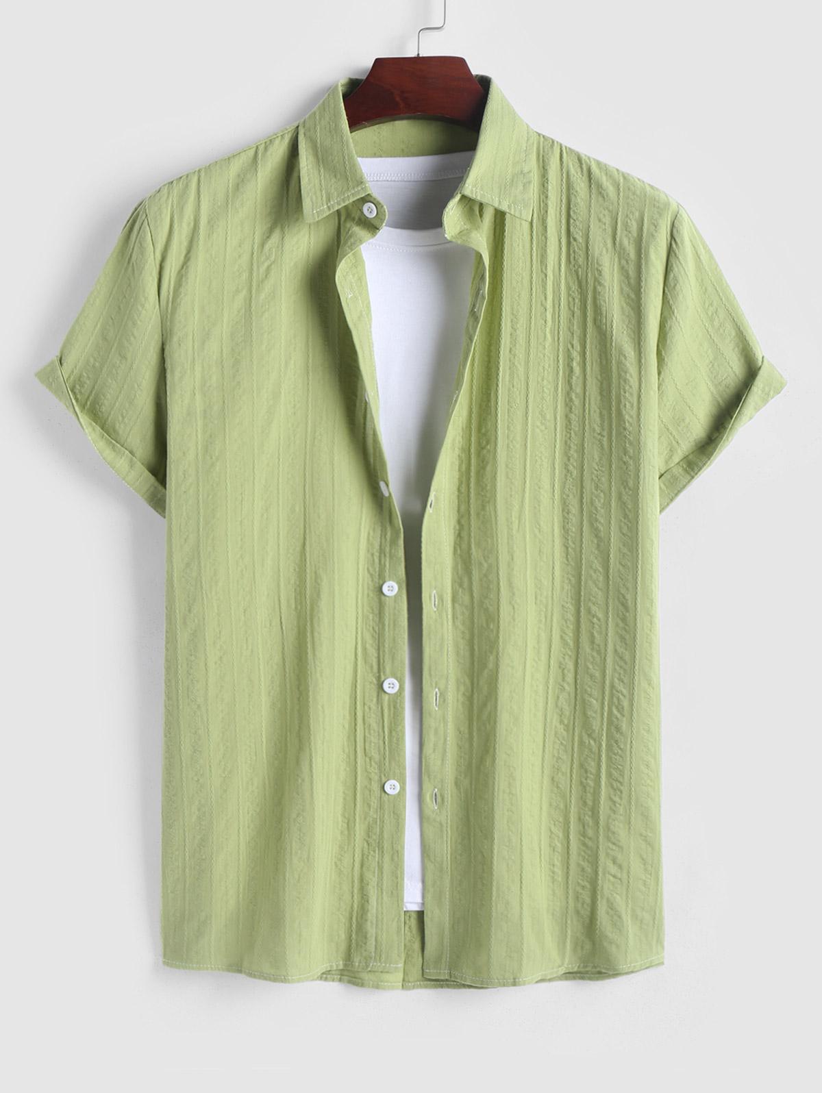 ZAFUL Men's Solid Color Jacquard Textured Short Sleeves Shirt L Green