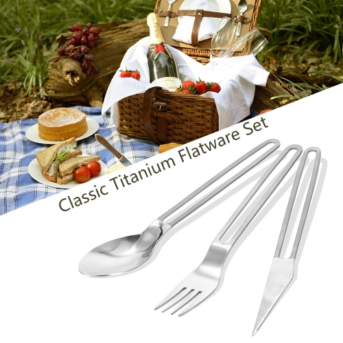 3PCS Titanium Flatware Kit Pocket Fork Spoon Cutter Tableware Set Home Kitchen Camping Picnic Hiking Travel Cutlery Set