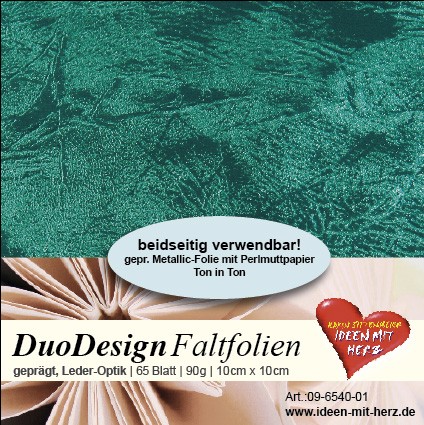 DuoDesign Faltfolien, Leder-Optik, 10 x 10 cm, 65 Blatt, türkis