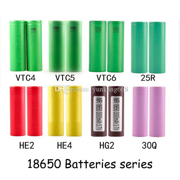 Top quality 18650 batteries INR 25R 2500mah 30Q HG2 3000mAh He2 HE4 2500mAh 35A VTC4 2100mAh VTC5 2600mAh VTC6 3120mAh Rechargerable batter