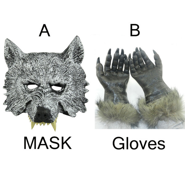 Wholesale-Freight Free Party Appliance Halloween Day Latex Rubber Full Face Wolf Mask and 1 Wolf Gloves Free Size H-012-1
