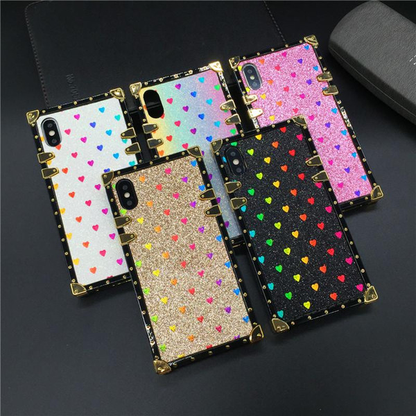 Luxury Bling Square Love Heart Soft TPU Case For iPhone 11 Pro XR XS MAX X 8 7 Samsung S10 Plus Note 10 10+ S20 Ultra A10S A20S A51 A71