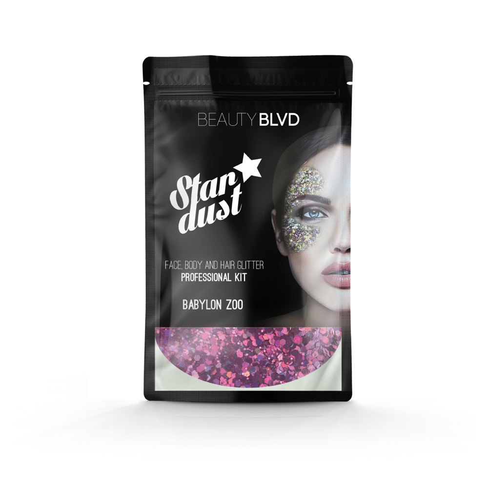 beauty blvd stardust pro face, hair & body glitter kit babylon zoo violet 75g