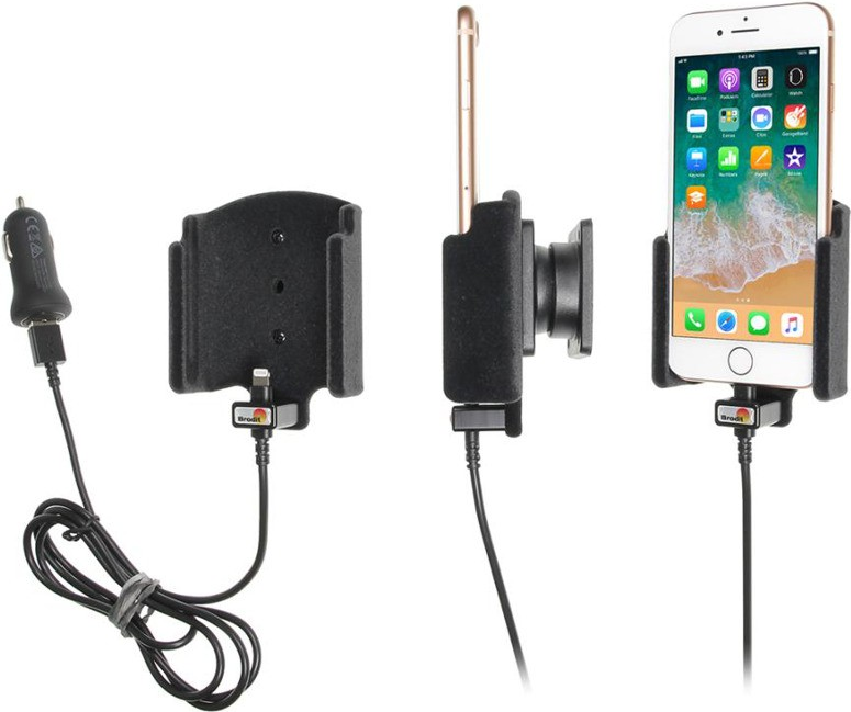Brodit Active holder with cig-plug - Fahrzeughalterung/Ladegerät - Schwarz - für Apple iPhone 8
