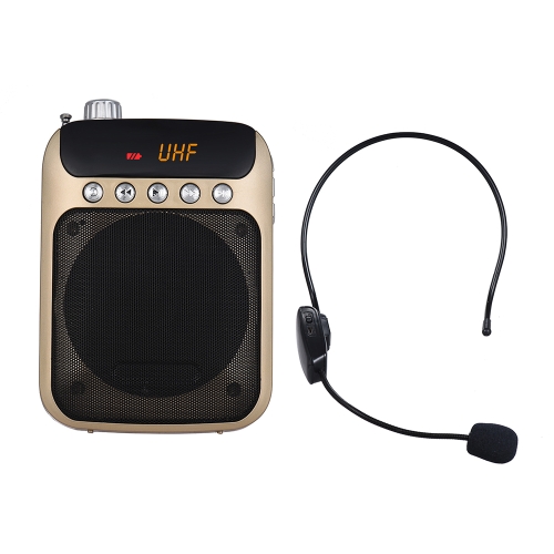 UHF Mini Portable Voice Amp Amplifier Loudspeaker FM Radio with Wireless Headset Microphone Mic Support TF Card