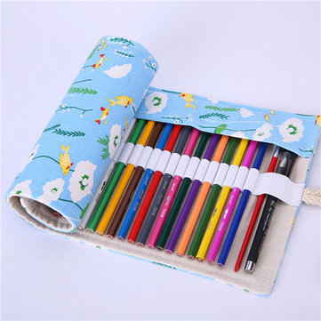 36/48/72 Hole Canvas Wrap Roll Up Pencil Case Pen Bag Holder Storage Pouch