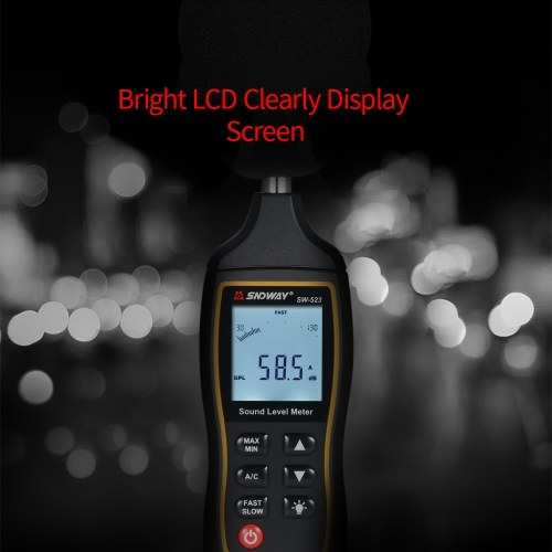 SNDWAY Medidor de ruido digital LCD de alta precisión Medidor de nivel de sonido Instrumento de medición de volumen de ruido de 30-130 dB Probador de monitoreo de decibelios con ponderación de frecuencia A y C para pruebas de nivel de sonido