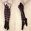 Negro y Pink Cross Bones Velvet Punk Lolita Over Knee Socks