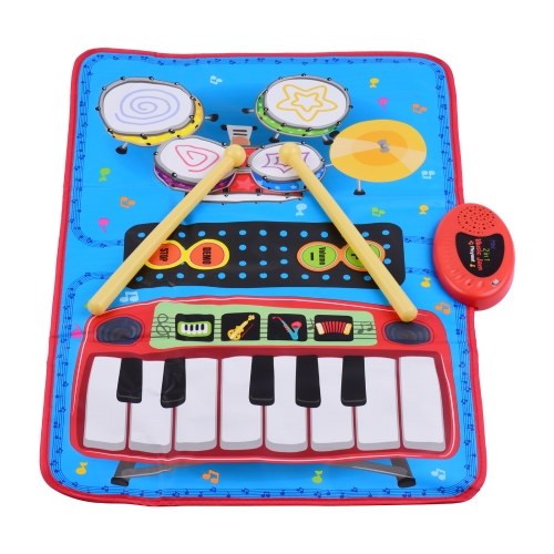 Ammoon 70 * 45cm tapis de musique électronique Kit de Piano et de batterie 2-en-1 tapis de jeu de musique jouets éducatifs musicaux pour enfants enfants
