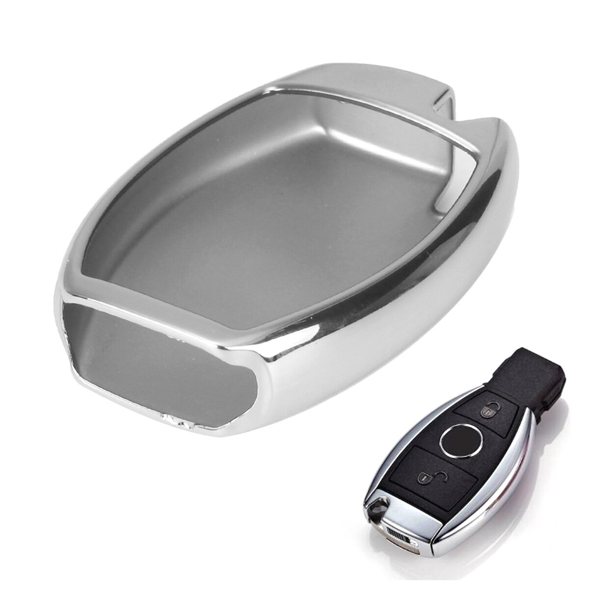 Silver TPU Soft Remote Smart Key Fob Holder Cover Fit for Benz C E S M GLK Class