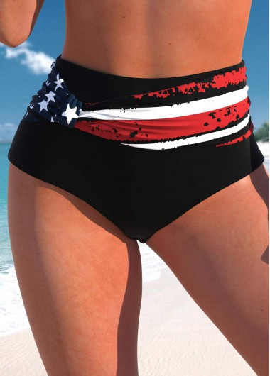 ROTITA Black American Flag Print High Waisted Bikini Bottom