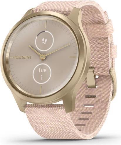 Garmin vívomove Style - 42 mm - Aluminium in Light Gold - intelligente Uhr mit Band - gewebtes Nylon - Blush Pink - Bandgröße 125-190 mm - Bluetooth, ANT+ - 25.5 g