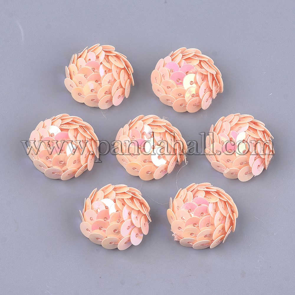 Foam Cabochons, with Sequins/ Paillettes, Half Round/Dome, LightSalmon, 19~21x11~12mm; about 200pcs/bag